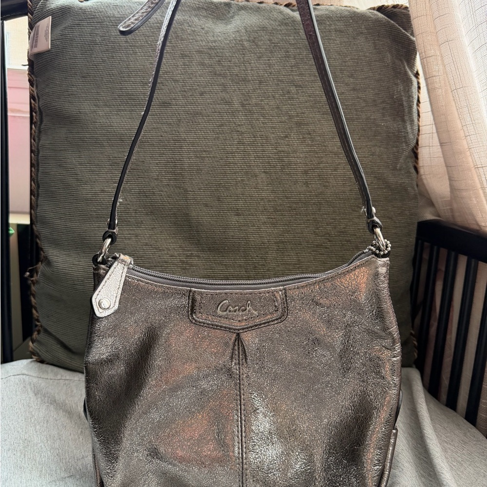 Coach Shimmering Silver Shoulder Bag